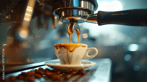 Espresso Machine Makes Fresh Coffee. A Rich