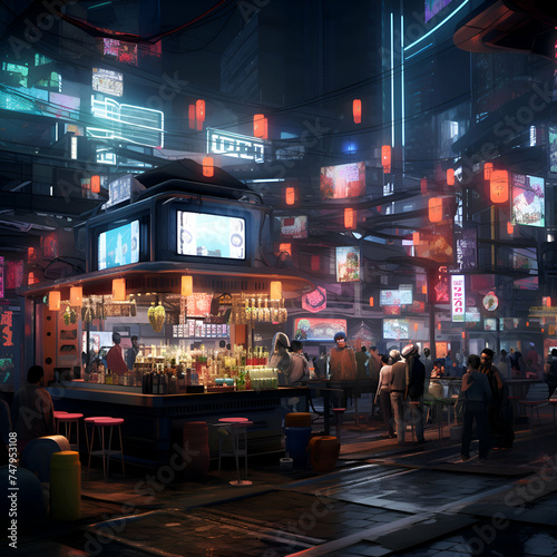Night view of a street food market © Wazir Design