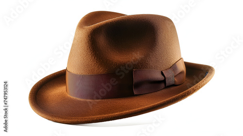 Brown trilby fedora hat isolated on white background. generative ai