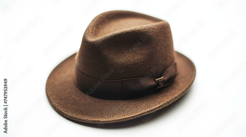 Brown trilby fedora hat isolated on white background.  generative ai