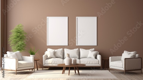 Living room with blank frames