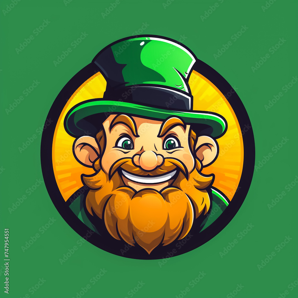 St. Patricks day leprechaun head mascot fantasy arts. esport logo design.