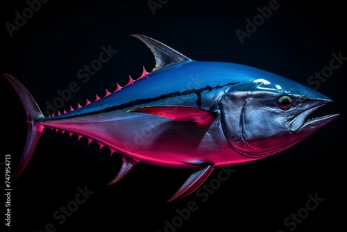 a blue and pink fish with black background © Mariana
