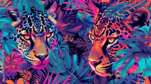Exotic animal prints reimagined with vibrant neon colors  creating a bold and contemporary textile pattern.