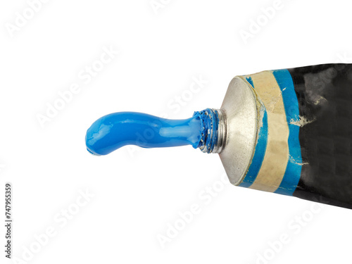 Old tube with blue oil paint, clipping path