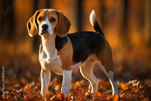 Happy Beagle take a walk in the park with human © anwel