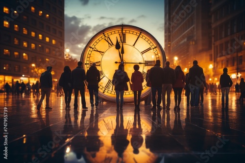 silhouette of everyone life, The long adventure or journey way lead to the big clock, Time concept photo