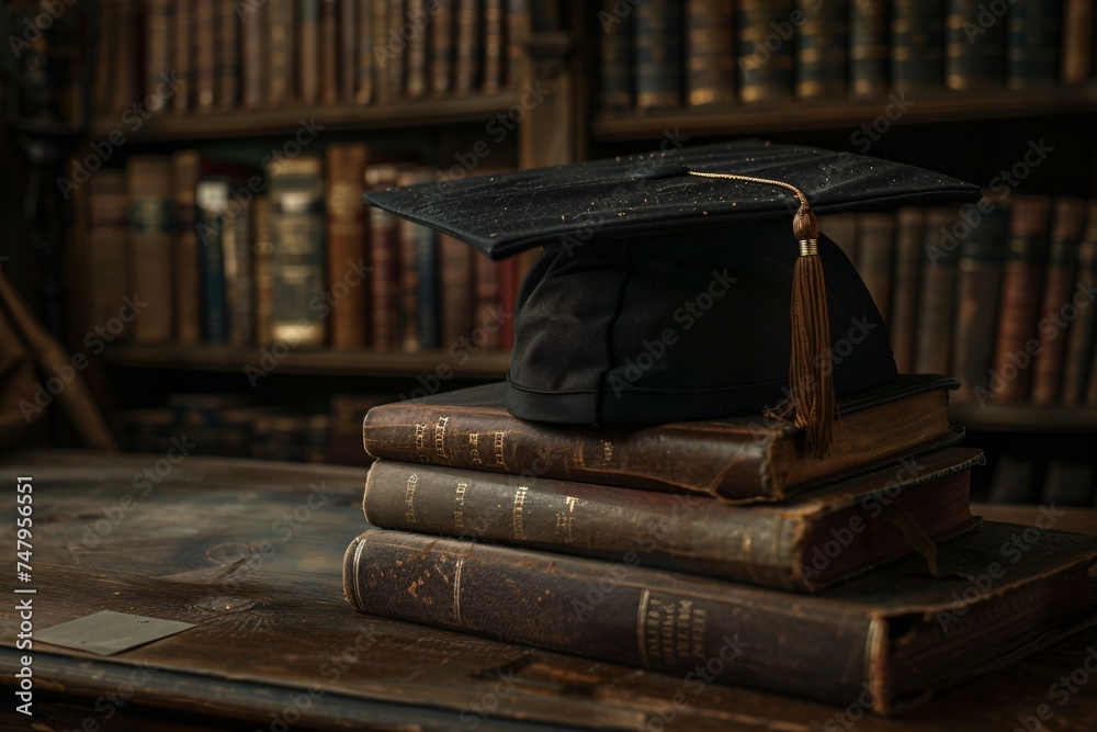 Graduation Cap and Books A Celebration of Knowledge and Achievement Generative AI Graduation Cap and Books A Celebration of Knowledge and Achievement Generative AI