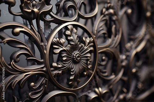 A close-up of a decorative wrought iron gate, showcasing intricate patterns and craftsmanship.
