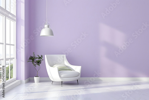 modern minimalist living room, trendy lilac wall color, interior design, color palette