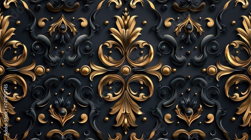 retro damask black gold seamless pattern