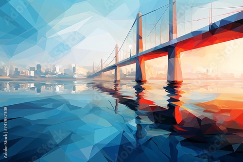 a low poly bridge over water