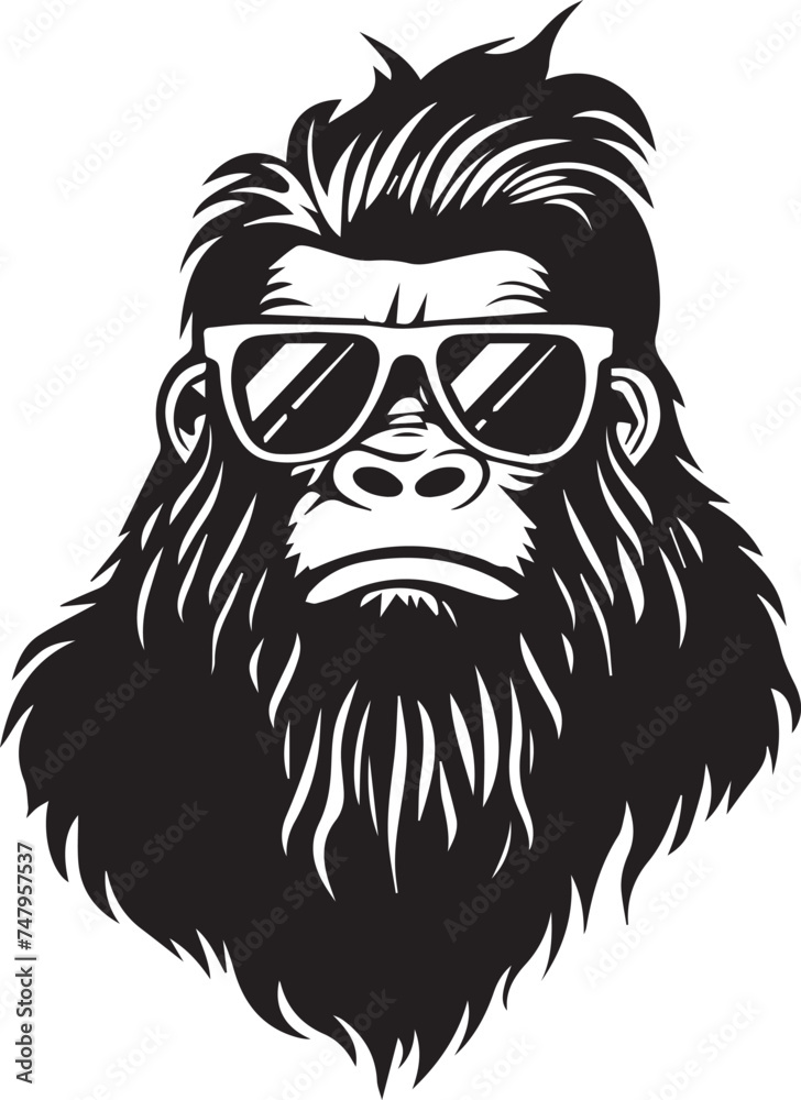 Bigfoot In Sunglasses Logo silhouettes on white background Bigfoot In Sunglasses Logo silhouettes on white background