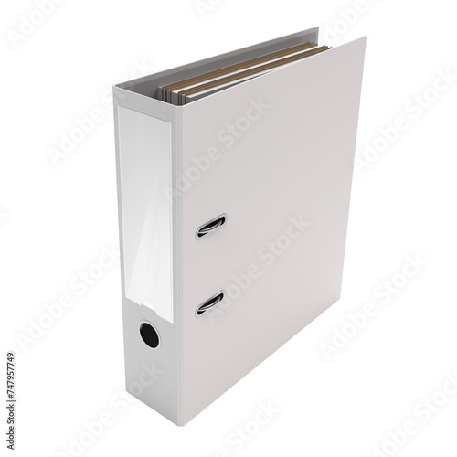 white ring binder filled with documents isolated standing upright