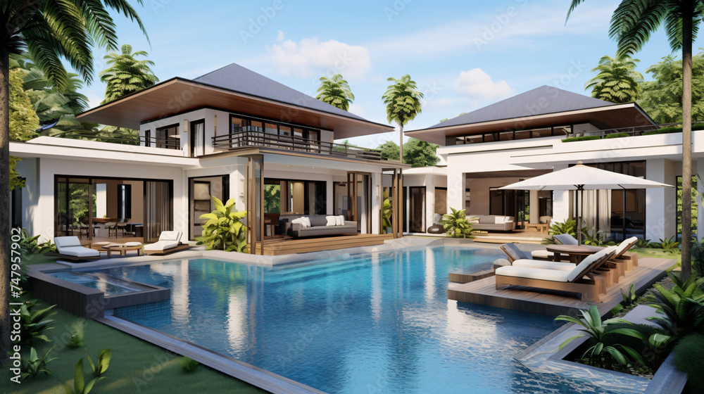 Exterior Design of House Home and Pool Villa Featuring