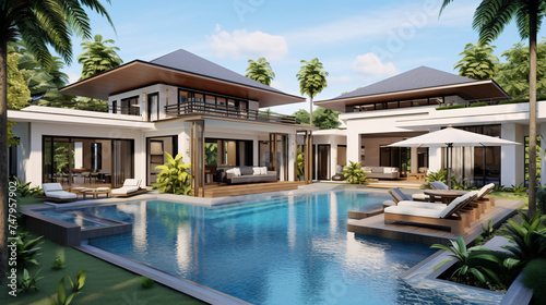 Exterior Design of House Home and Pool Villa Featuring © Fary