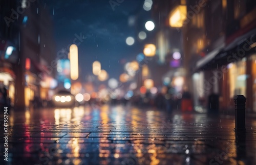 Night city in rainy weather