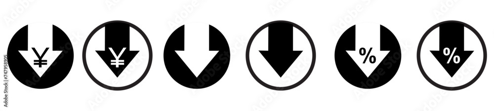Cost reduction icon. Percent Image Yuan. Image isolated on white background. Vector illustration. Cost reduction icon. Percent Image Yuan. Image isolated on white background. Vector illustration.