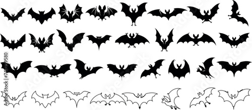 Bat silhouette and bat line art photo