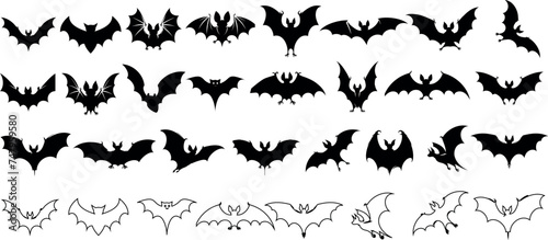 Bat silhouette and bat line art