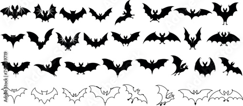 diverse bat silhouettes in flight vector illustration. Perfect for Halloween decor, bats vector isolated on a white background.