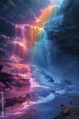 **Surreal Rainbow Over Waterfall Photo 4K