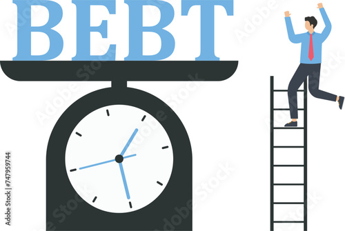 Overload of debt or loan, Merchant weighing the letters debt and financial obligation concept,


