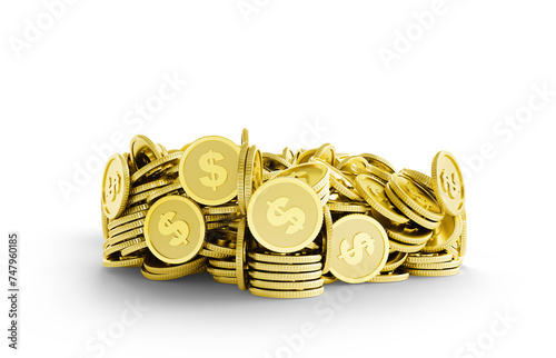 Pile of coins isolated on a white background. 3d illustration