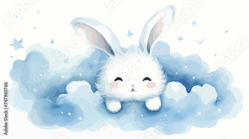 Fototapeta Naklejka Na Ścianę i Meble -  Cute little bunny rabbit sleeping on a cloud water
