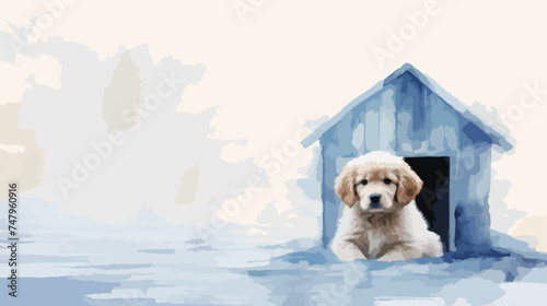 Dog and doghouse artwork painting in impressionism