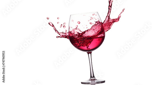Dynamic red wine pouring into a glass with a splash, against a pristine white background, ideal for dining and celebration concepts.