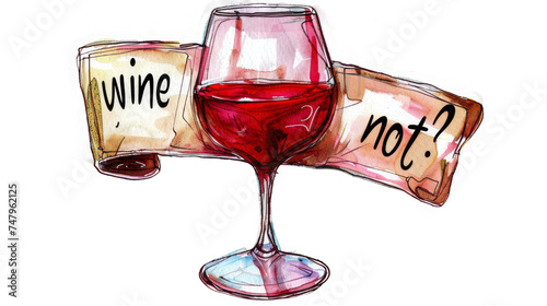 Stylized sticker design featuring a wine glass and a playful 