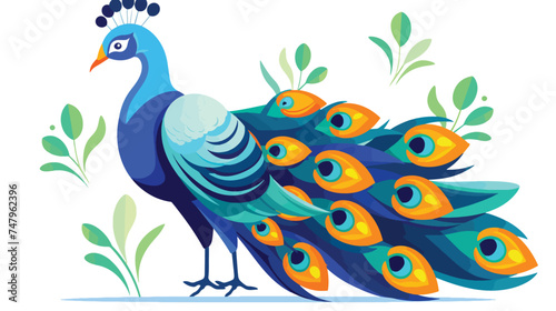 Flat vector logo of peacock animal colorfull
