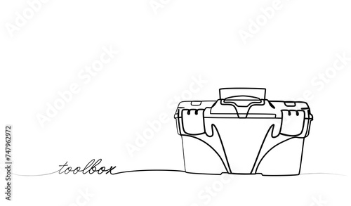 Continuous one line drawing of a tool box. vector