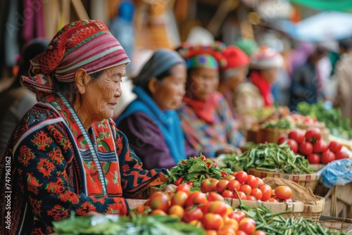Traditional Market Scene with Indigenous Women
