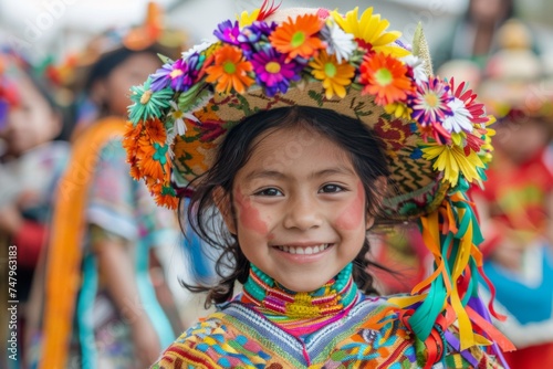 Young Girl in Colorful Traditional Festival Attire 
