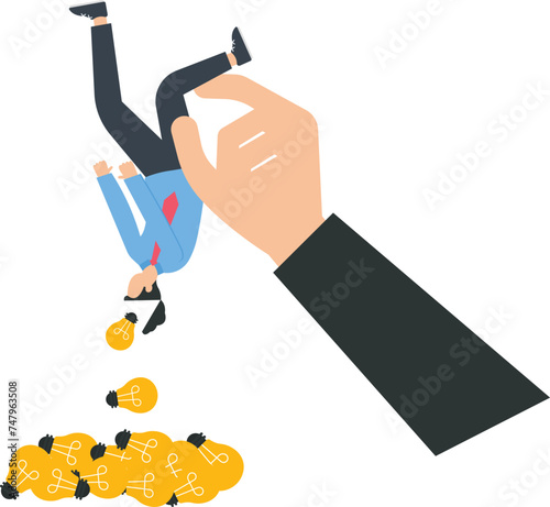 The big hand twists trying to pour more ideas out, Head and squeeze more creativity concept,
