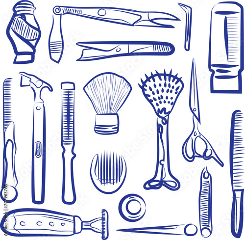 Barber icon, doodle on barber tools