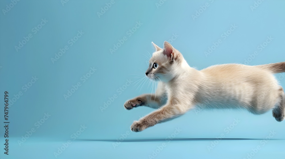 Siamese Cat Jumping on Blue Background Siamese Cat Jumping on Blue Background