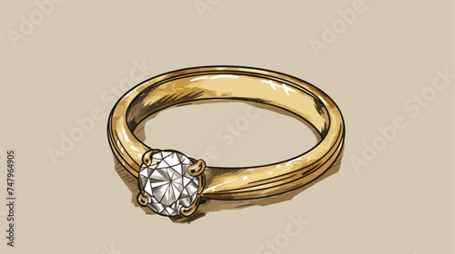 Doodle wedding ring with diamond icon isolated Hand
