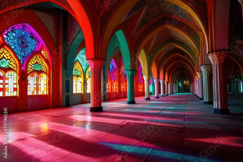 The Vibrant Color of Shah Alam Mosque Salahuddin Abdul Aziz Shah mosque during dramatic  copy space - generative ai