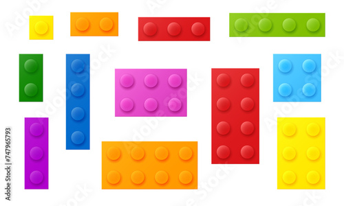 Colorful plastic blocks collection. Set of children plastic bricks toy