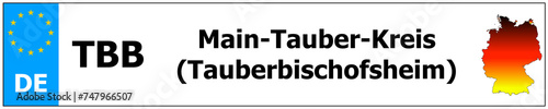 Main-Tauber-Kreis (Tauberbischofsheim) car licence plate sticker name and map of Germany. Vehicle registration plates frames German number photo