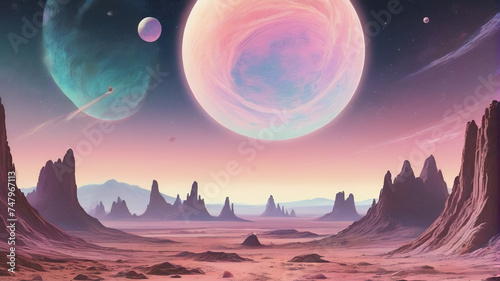 Fantasy and sci-fi, incredible fairy-tale atmosphere of a futuristic planet, generative AI

 photo