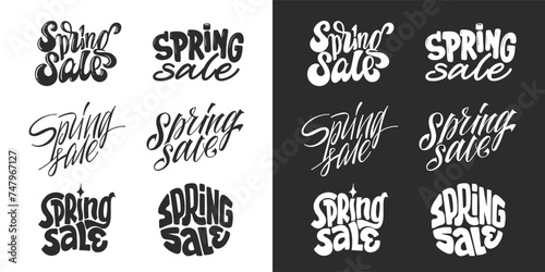Set Lettering Spring Sale. Hand Draw Collection text. Template title for design banner, poster, social media. Vector file