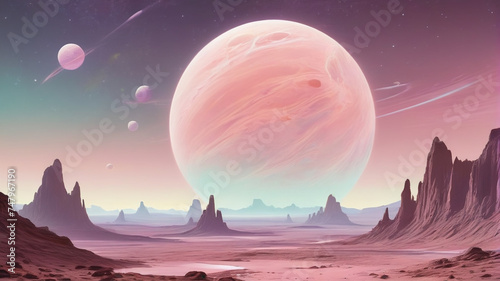 Fantasy and sci-fi, incredible fairy-tale atmosphere of a futuristic planet, generative AI