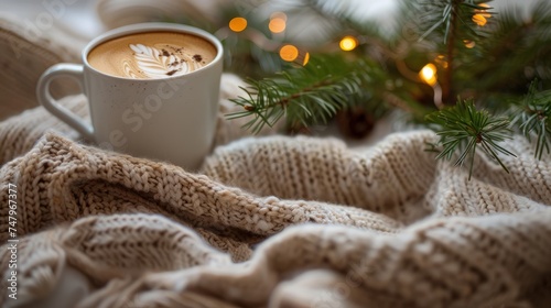 Wallpaper Mural Coffee cup and fir tree branches in cozy setting Torontodigital.ca