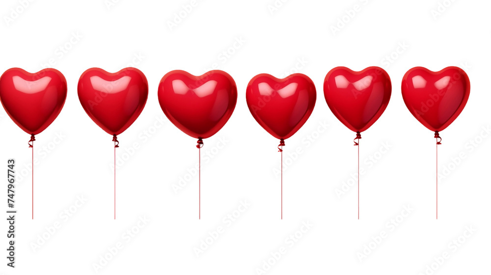 Valentine's Day Balloons Collection, Realistic Portrait Isolated On Transparent Background.