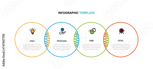 Vector template infographic with 4 step line circle connected suitable for web presentation and business information