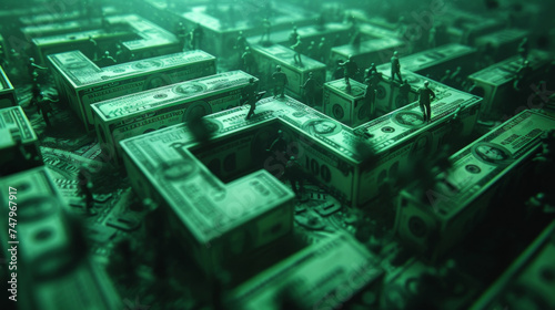 A digital maze appears in the fifth infographic showing the mazelike structure of shell companies used in money laundering schemes. Animated figures representing criminals photo
